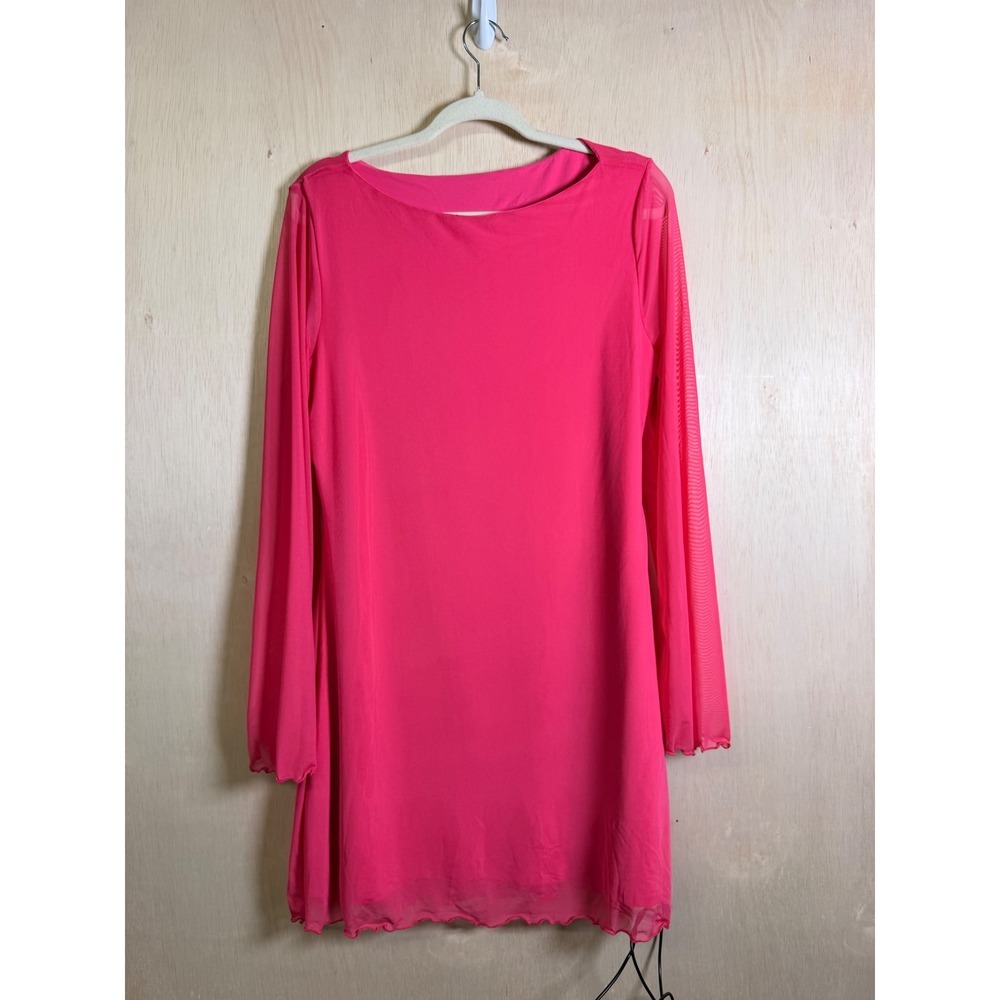Y2K Mesh Sleeve Mini Dress Women M Hot Pink Excellent Lettuce Edge Y2K